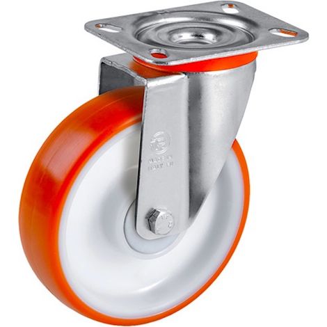 Roulette pivotante diamètre 100 mm roue polyuréthane rouge roulement à billes - 200 Kg (1/4)