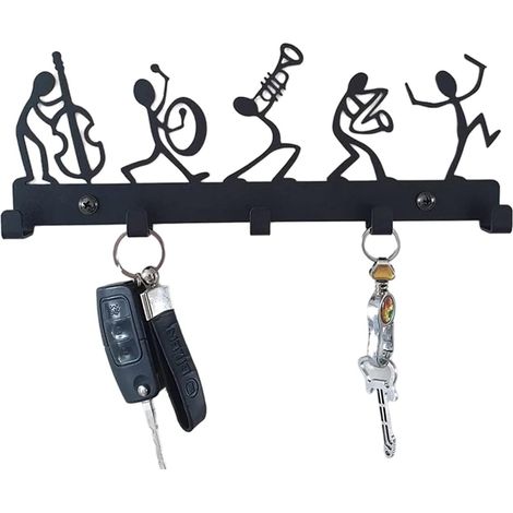 Porte-clés mural - Vis - Fer - Armoire à clés - 5 crochets - Porte-clés - Crochets muraux - Noir