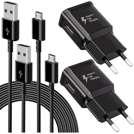 2-Pack USB Chargeur mâle, Chargeur Rapide Alimentation avec 1,5M Micro Câble USB pour Samsung Galaxy S7 S6 Edge S5 S4 S3 S2 A03 A7 A9 A10 J8 J7 J6 J5 J3, Tab 4, Tab S2, Android Smartphone (1/5)