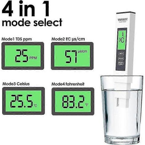 Testeur de qualité d'eau numérique 4 en 1 TDS/PPM pour usage domestique (1/5)
