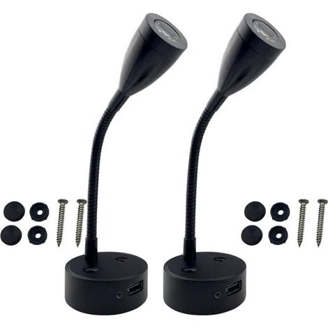 Lot de 2 Lampes de Lecture RV 12V avec Port USB : Température de Couleur à 3 Options, Gradation Tactile Continue - Col de Cygne Flexible 360°,noir (1/5)