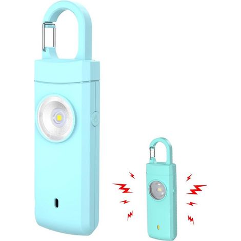 Portachiavi con allarme di sicurezza personale da 130 dB e luce di emergenza lampeggiante - Blu (1/5)