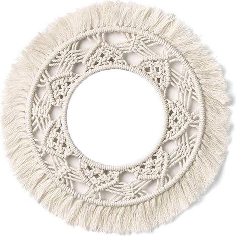 Tenture murale ronde en macramé coton, décoration bohème géométrique pour salon et chambre, art textile tissé, ornement mural ethnique (A) (1/5)
