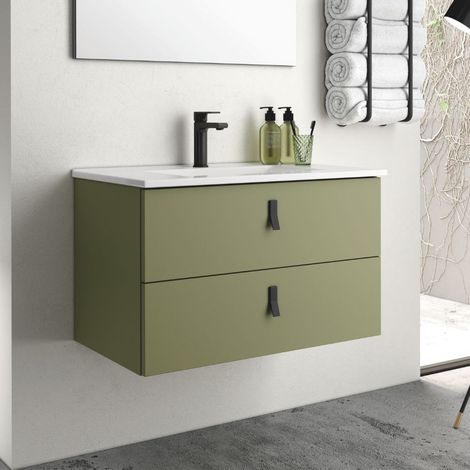 Armoire de toilette murale 2 tiroirs vert olive 80x45x48H cm - Vitty (1/4)