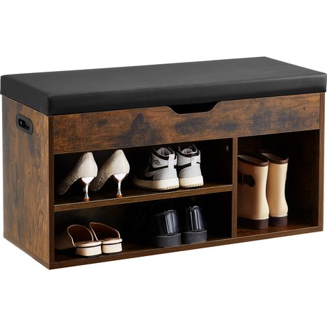 VEVOR Panca Scarpiera 805 x 305 x 445 mm, Panca per Ingresso con Contenitore Sollevabile e Cuscino, Scarpiera con 3 Scomparti Capacita di Carico 136 kg per Ingresso Corridoio Soggiorno Nero