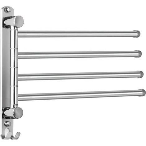Porte-Serviettes Salle de Bain avec 4 Barres 180°Rotatives Sèche-Serviettes en Acier Inoxydable SUS304 34CM Porte Serviette Murale Sèche-Serviettes pour Salle de Bain Cuisine Lavabo- Argent (1/5)