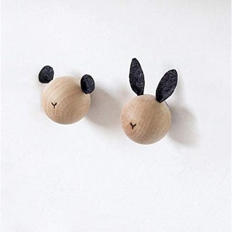 Patère Murale Enfant Crochets Muraux en Bois Porte-Manteau Mural pour accrocher Sac Serviettes et Manteaux Décoration Scandinave Design Moderne Lot de 2 (1/5)