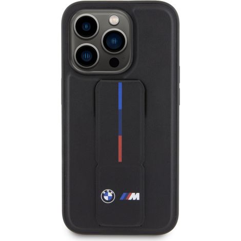 Coque rigide noire BMW BMHCP15L22GSLK pour iPhone 15 Pro 6,1" avec motif grip et marquage à chaud