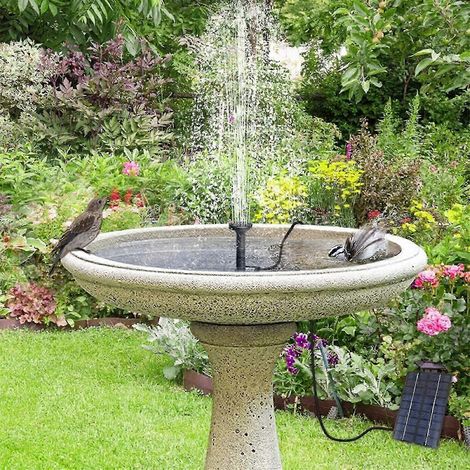 Kit de fontaine solaire à monter soi-même : comprend une pompe à eau solaire avec 4 buses pour créer votre propre fontaine extérieure, idéale pour les bains d’oiseaux, les jardins, etc. (1/4)