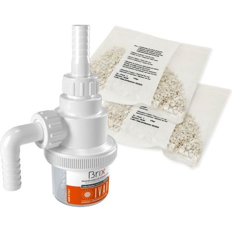 BRIX M Neutralizzatore di condensa acida con attacco maschio Ø20 M x Ø20 M, kit di connessione e due confezioni di carbonato di calcio. 520351