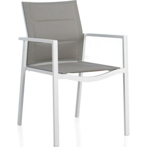 Lot 6 Chaises de jardin, fauteuils en Aluminium coloris crème- blanc - Longueur 55 x Hauteur 85 x Largeur 64 cm -JUANIO (1/3)