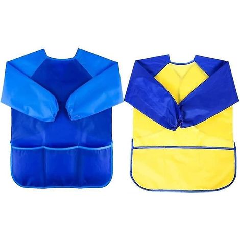 Lot de 2 tabliers de peinture pour enfants, blouses de peinture, tabliers de loisirs créatifs bleus (1/5)