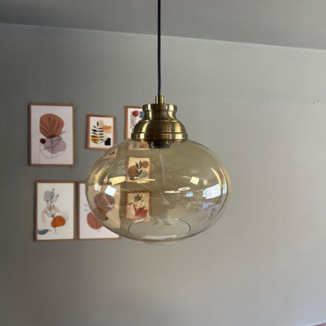 bamyum Solvia Suspension Luminaire Verre Rétro en Metal de 30 cm, Lustre de Salon Vintage, Éclairage de Plafond pour Chambre, Cuisine, Lampe Suspendue (1/5)