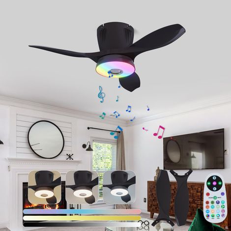 54cm Deckenventilatoren mit RGB-Lampe Dimmbarer Deckenventilator mit Fernbedienung Leiser Deckenventilator mit E27-Fassung, Schwarz