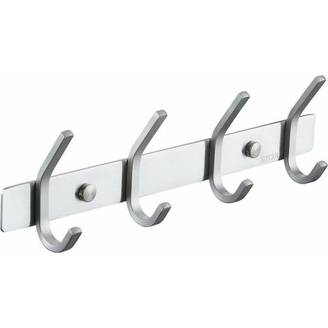 Porte Manteau Salle de Bain Porte Manteau Metal Mural 4 Crochets Patère Murale Salle de Bain Acier Inoxydable SUS304 Finition Brossée, AH203H4-2 (1/5)