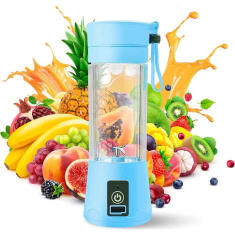 Tragbarer Personal Blender – Mini-USB-Mixer mit Ladekabel für Smoothies, Cocktails und Eiscreme – Kompakte Reiseflasche für Fruchtmixer – 380 ml, Blau