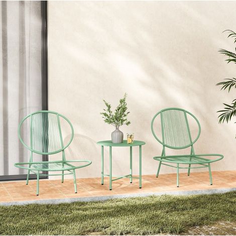 Muebles de jardín de acero 2 plazas verde con mesa redonda, asientos ergonómicos (1/5)