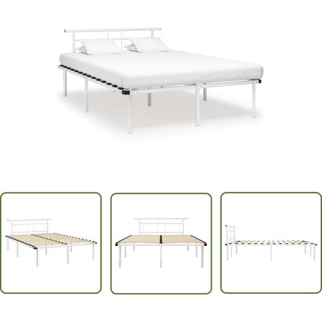 The Living Store Bettgestell Weiß Metall 140x200 cm - Metallbett - Doppelbett - Weißes Bett - Boxspringbett - Lattenrost (1/5)