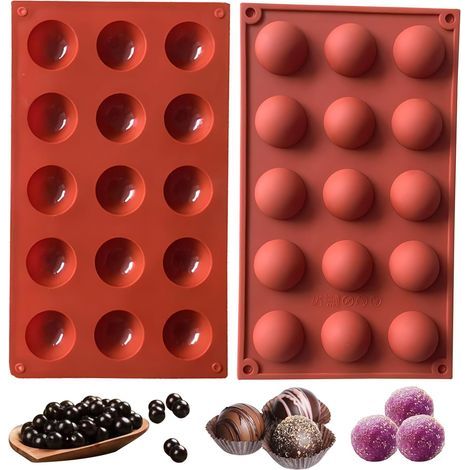 2-teilige Halbkugelform mit 15 Mulden, Silikon-Backform für Schokoladendesserts, Eiscremebomben, Mini-Teekuchen, Bonbons, Kekse, Gummibärchen und Wackelpudding (1/5)