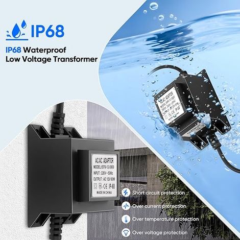 Transformateur 220V 12V AC/AC, Adaptateur LED Transfo 60W 5A, Alimentation Étanche pour Éclairage de Jardin, Fontaine, et Piscine (1/3)