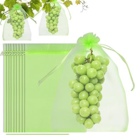 100 Pieces Grape Protection Bags, 20 x 30cm Fruit Protection Bags with Drawstring, Fruit Protection Bags, Protects Against Flies, Birds and Other Insects, Army Green (1/5)