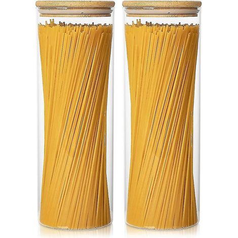 Set di due barattoli di vetro per pasta con coperchi in bambù - Conservazione degli alimenti in cucina (1/5)