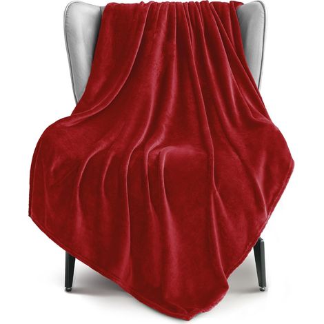 Couverture polaire ultra-légère unie, rouge bordeaux, 127 cm × 152 cm (1/5)
