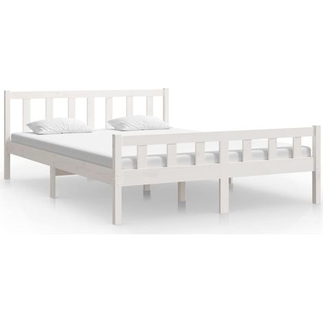 Lit adulte pour 2 personnes, Structure de lit, Assemblage Facile, Blanc Bois massif 150x200 cm Très grand OIB4305E (1/5)