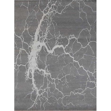 Tapis salon et chambre en laine 250x300 gris fait main motif abstrait FUSION 2