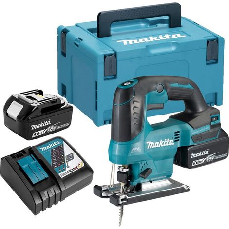 Makita – Scie sauteuse 18V Brushless – 2 batteries 5.0Ah – Moteur sans balais – Capacité de coupe 135mm bois, 10mm acier – Pour coupes multi-matériaux