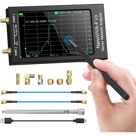 NanoVNA-F V3 Analyseur de Réseau Vectoriel, Analyseur d'antenne 4,3 Pouces 1MHz-6GHz HF VHF UHF VNA pour S-Paramètre, Phase, Retard, Diagramme de Smith