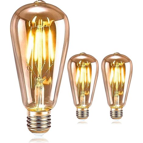 Pack de 3 Ampoules LED Edison, E27 Vintage Edison LED Blanc chaud ampoules 6W - Vintage Accueil Café ampoules LED (1/5)