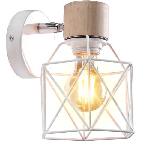 Applique Murale Rétro Moderne Lampe Murale Nordique Applique Murale En Bois Métal Applique Murale Vintage Ampoule E27 (Blanc)