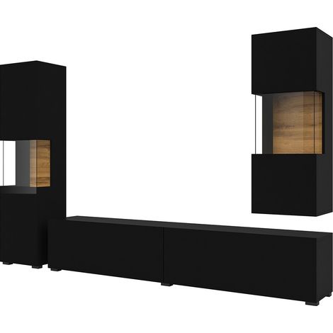 Conjunto de 3 muebles de sala colección EVA. Color negro y roble.