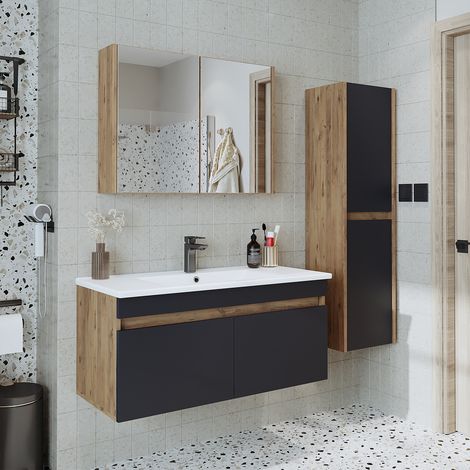 Roomart ATRIA-100 Bad-Set 4-tlg 100 cm breit, Anthrazit-Eiche