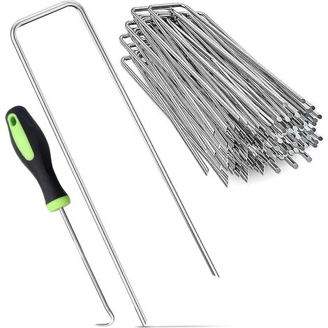 Lot de 50 piquets d'ancrage au sol solides en acier pour tente - Crochets de fixation pour toile anti-mauvaises herbes, toile de jardin, clôture et camping - Piquets anti-rouille avec 1 crochet (1/5)