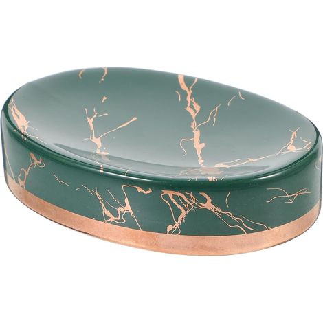 Boîte à Savon Céramique Drainante Effet Marbre Vert Foncé Porte-Savon (1/5)