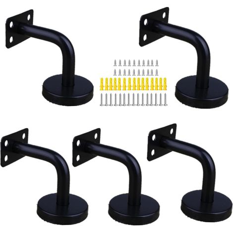 Support de main courante, équerre de fixation noire, support de main courante en acier inoxydable, accessoires de fixation murale pour main courante, 60 x 80 mm, pour fixation/support mural, garde-cor (1/4)