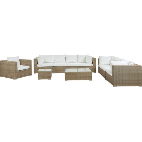 Lounge Set mit Tisch 8-Sitzer MAESTRO modular Polyrattan Hellbraun
