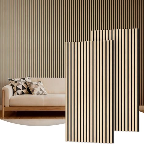 Lot de 2 Panneau Mural Decoratif de Bois, 120 x 60-1.44㎡, Panneaux Acoustique en 3D, Tasseau Bois Mural Insonorisants pour Decoration Murale Chambre, Salon, Bureau, Comptoir,Chêne (1/5)