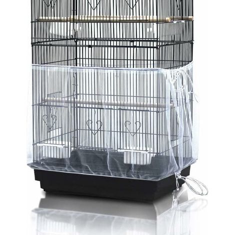 Housse universelle en filet pour cage à oiseaux et perroquet, idéale pour la collecte de graines - Blanche (cage à oiseaux non incluse). Protection durable, respirante et lavable. (1/5)