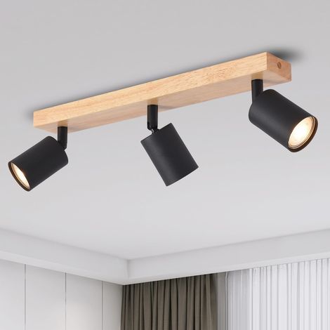 Plafonnier Spots, 3 Spots de Plafond Led Intérieurs Base GU10, Luminaires Intérieur Noirs avec Base Rectangulaire en Bois, Pivotant LED Plafonnier (Sans Ampoules) EUS-EA190812-10-03RB-1U (1/5)