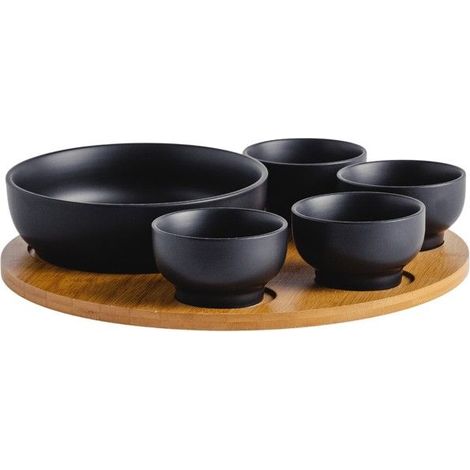 1 plateau de service noir, porcelaine et bambou, 9x33 cm, design élégant pour apéritif et buffet (1/3)
