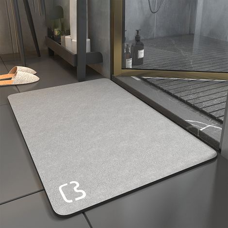 Tapis De Bain En Terre Diatomée - 40 X 60 Cm - Dos En Caoutchouc Anti-dérapant - Gris - Pour Baignoire Et Sol De Salle De Bain - 1 Pièce (1/5)