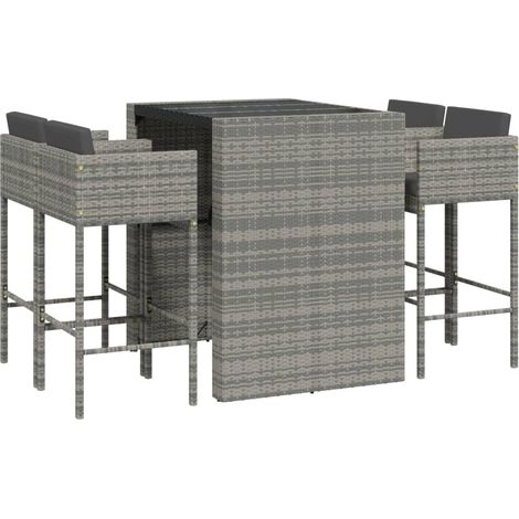 5 Piece Garden Bar Set with Cushions Grey Poly Rattan vidaXL (1/5)