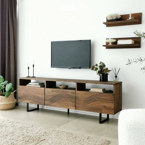 Dmora - Fernsehschrank Dpigin, Ständer für Wohnzimmerfernseher, Niedriges Wohnzimmer-Sideboard, TV-Ständerbasis, 170x30h40 cm, Nussbaum (1/5)