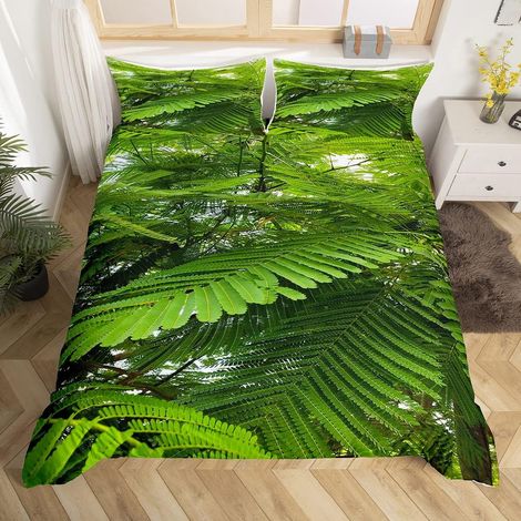 Feuilles tropicales Housse de Couette Feuille Motif Parure de Lit 200x200cm Vert Botanique Feuille Branches Ensembles de Housse de Couette pour Enfants Chambre Décor Avec 2 Taie d'oreiller - 200x200cm (1/5)