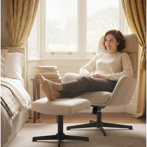 Fauteuil relax 75x66x99 cm beige avec repose-pieds, structure en métal MEUBLIV (1/5)