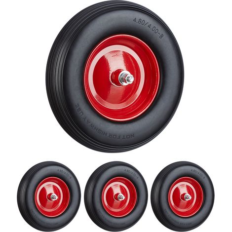4 Ruedas Carretilla 4.80 4.00-8 con Eje, Goma, Negro-rojo, Hasta 100 kg