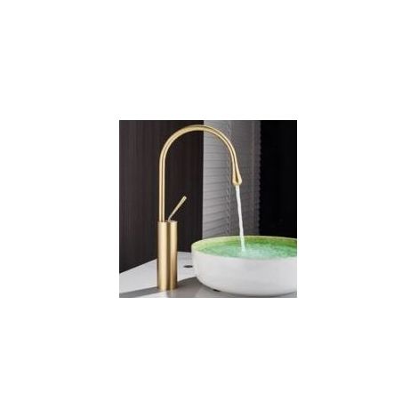 360° Gold Swivel Basin Mixer Tap – Nickel Gold Finish – Height 45 cm – High Spout 28.5 cm – Deck Mounted (1/5)